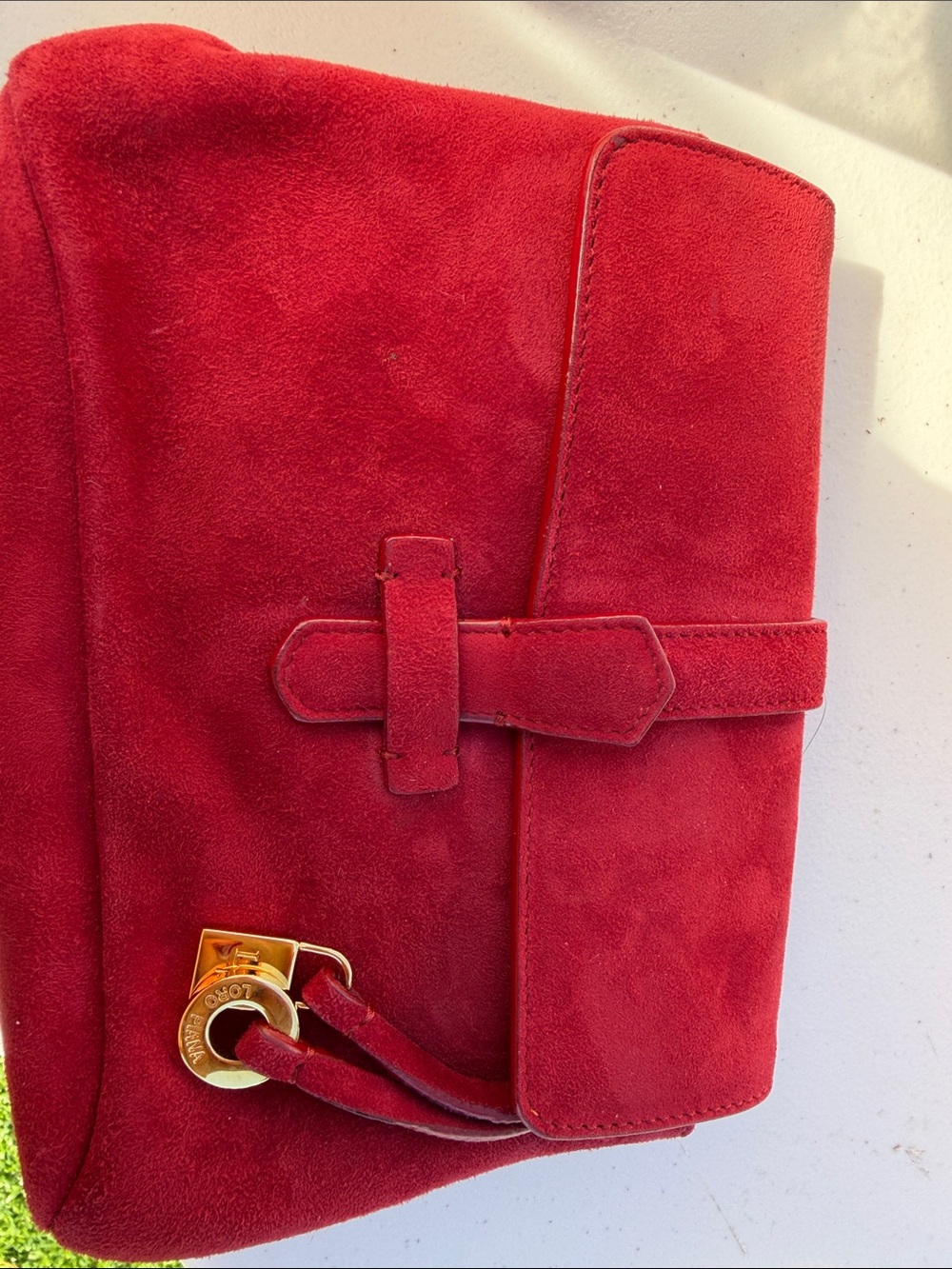 Loro Piana Red Suede Clutch with Gold-Tone Accent